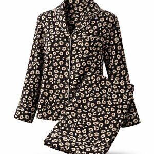 Kate Spade 2pc Pajama Set Long Sleeve shirt PJ Pants Womens Size MEDIUM Black